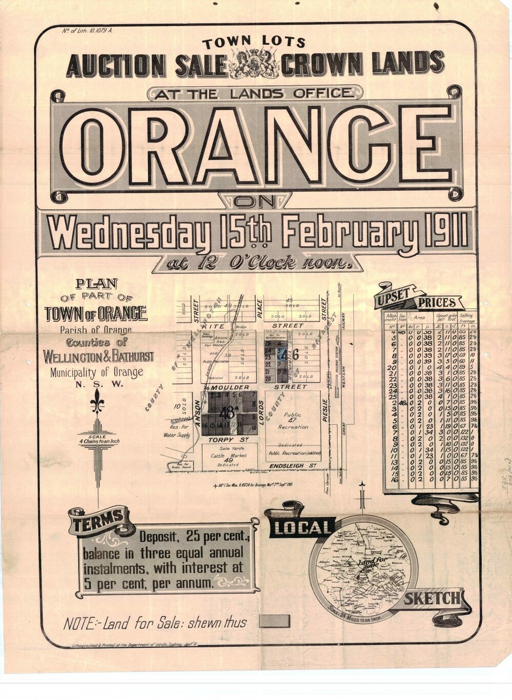 Town lots Auction Sale Crown Lands Orange sections 46 and 48