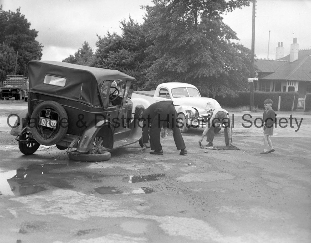 Cars after collision corner Summer|Sampson street