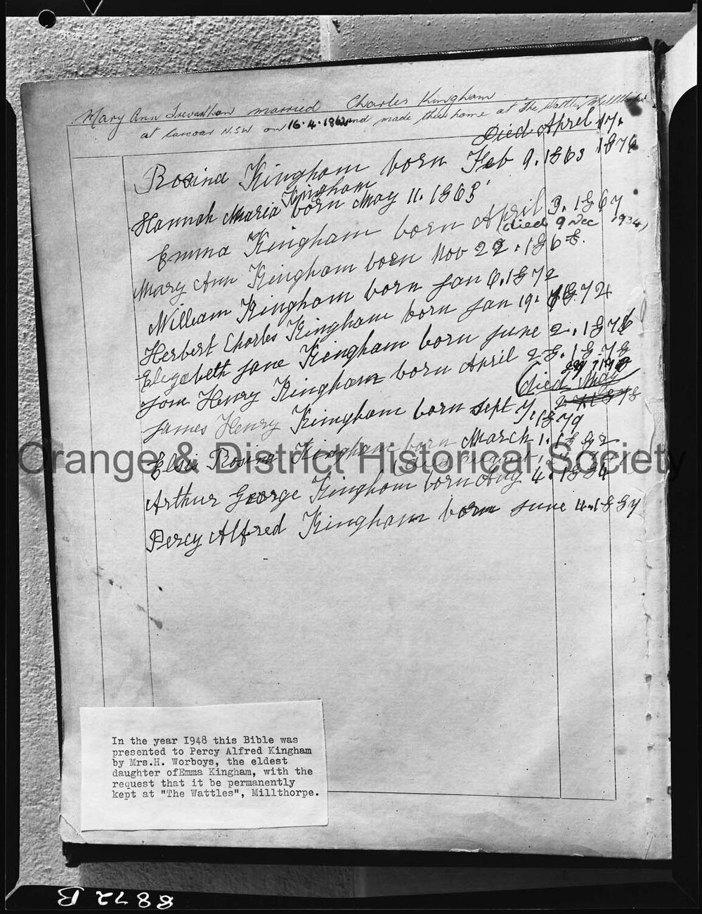 Copy Kingham family bible