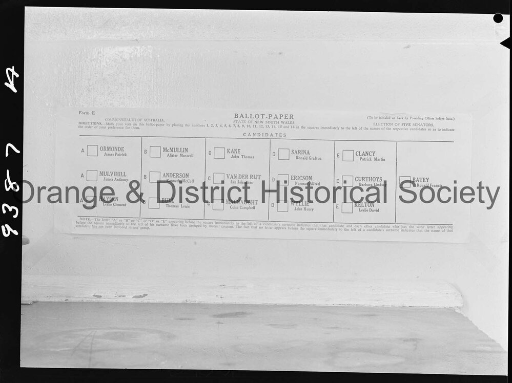 Copy 1964 Senate ballot paper