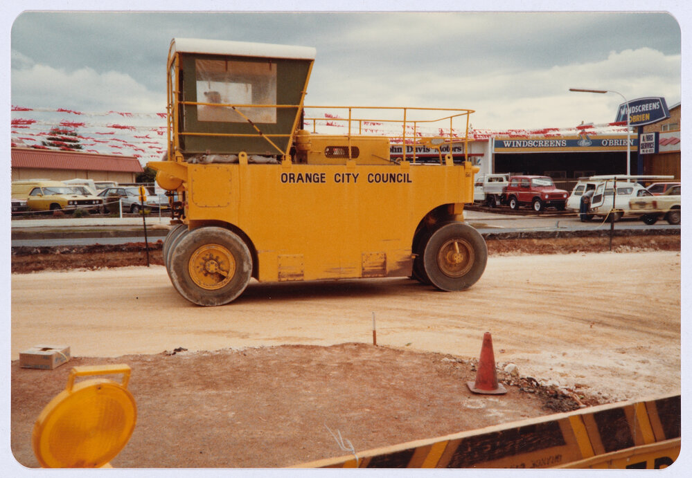 Roller compaction equipment used during constructions works along Bathurst Road