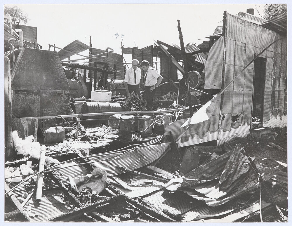 Orange laundry following a fire in 1976