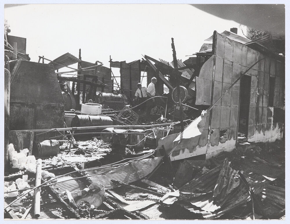 Orange laundry following a fire in 1976