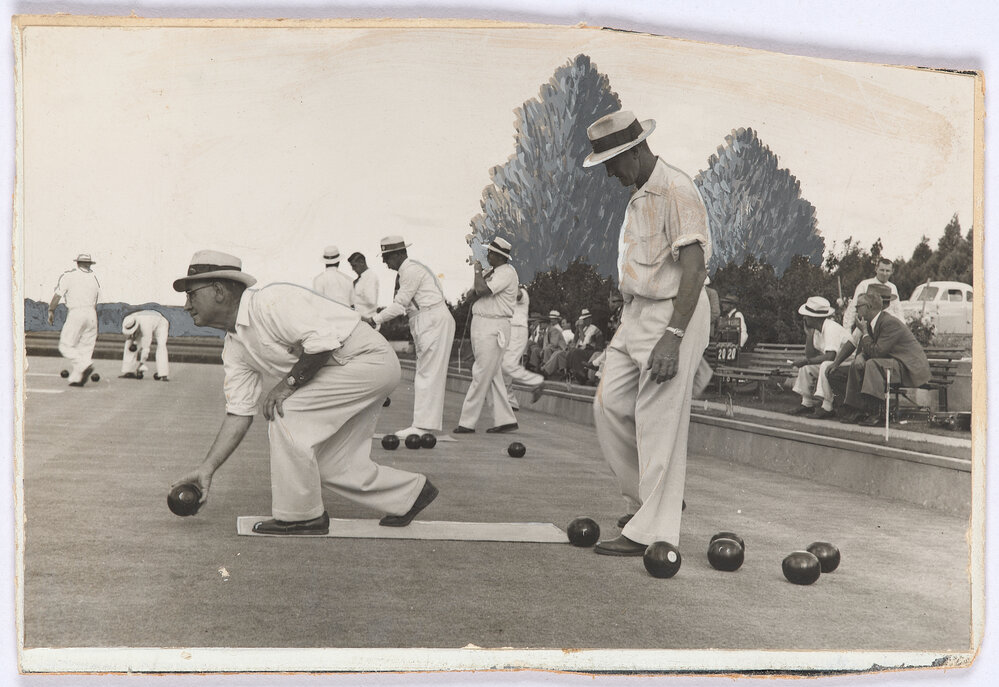 Men playing lawn bowls