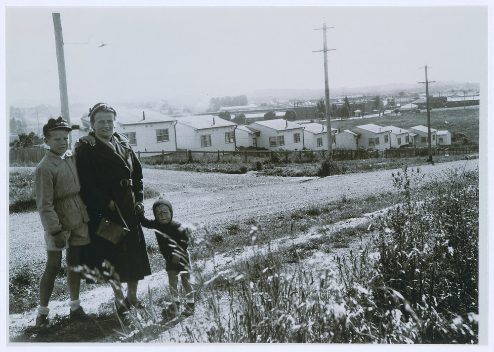Migrant worker's wife Mrs Klara Hueneke with sons Klaus and Wally