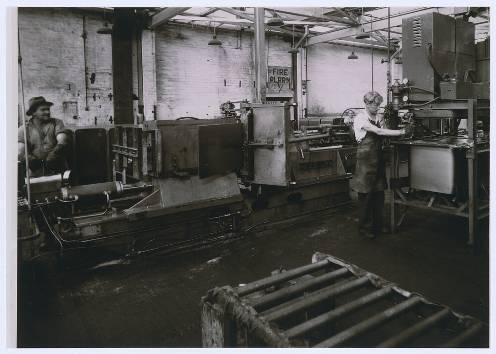 Making refrigerator cabinets in the early 1950s at the Emmco plant, Orange