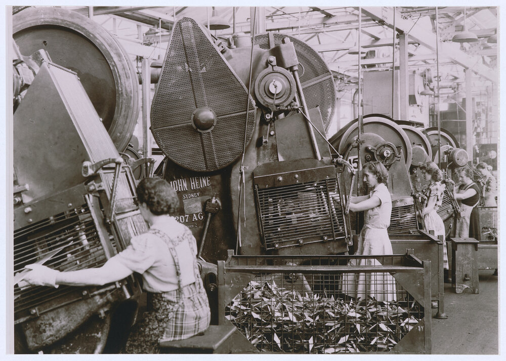 The earliest picture of the press shop area at the Emmco factory, Orange