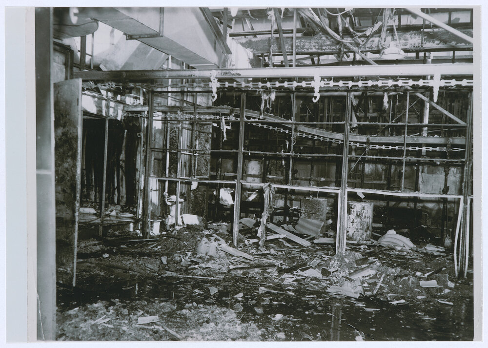Destroyed: the scene in the Emmco paintshop, Orange following a fire