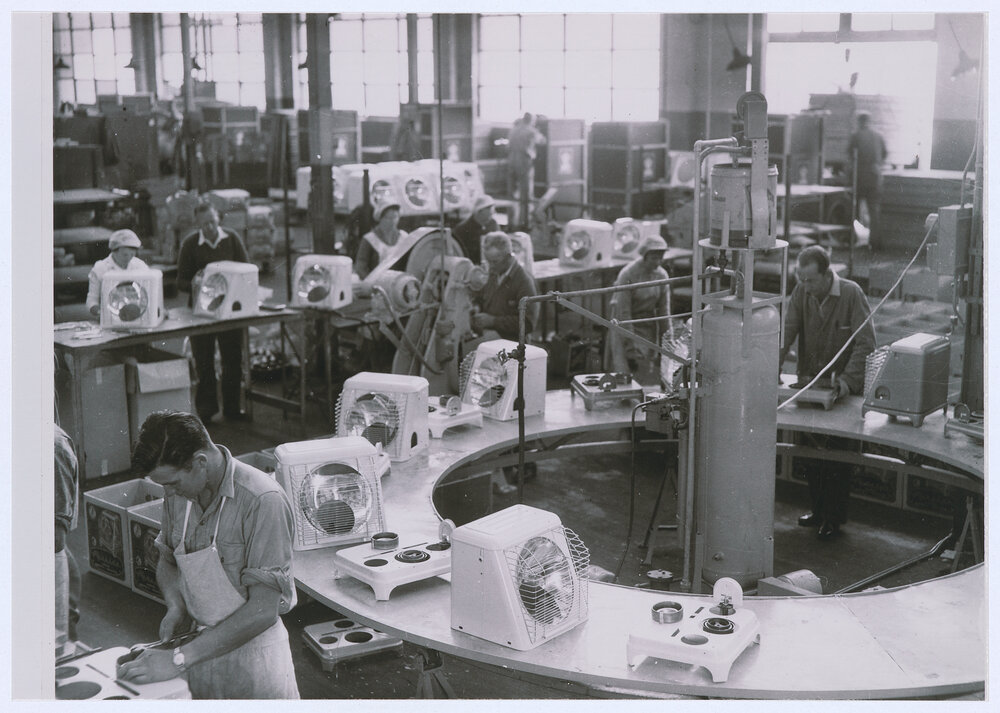 Fyrside heaters being assembled at the Emmco factory, Orange
