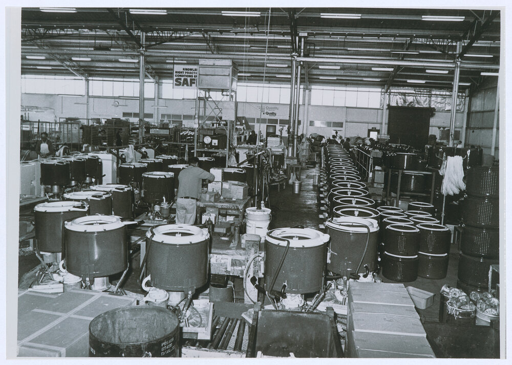 Assembling tumble driers at the Email plant, Orange in the early 1980s