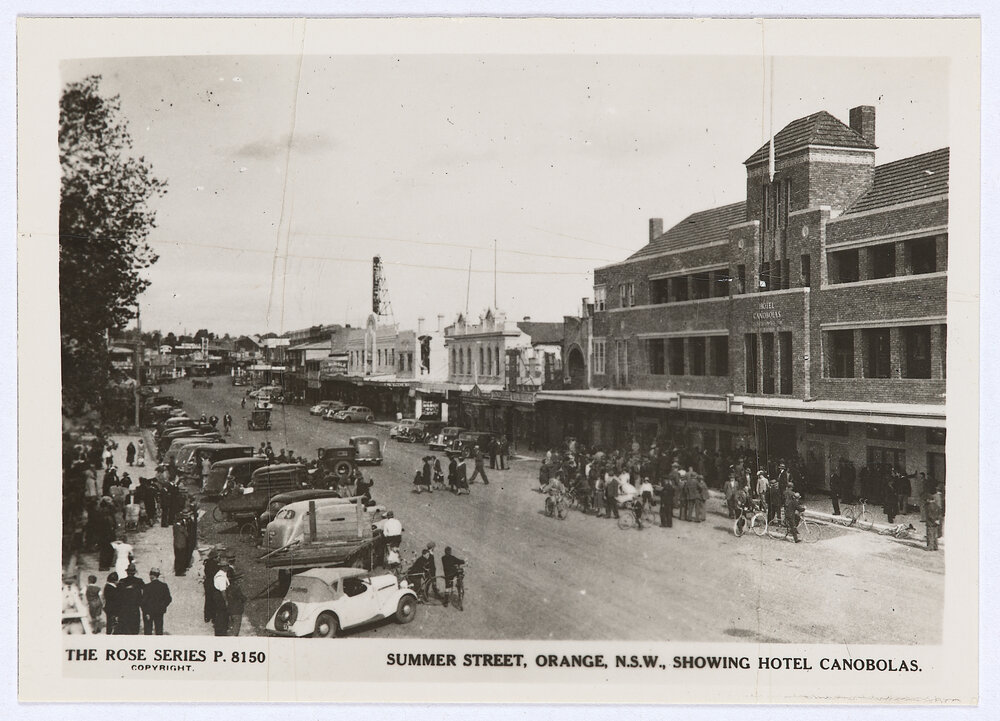 Summer Street, Orange, showing Hotel Canobolas
