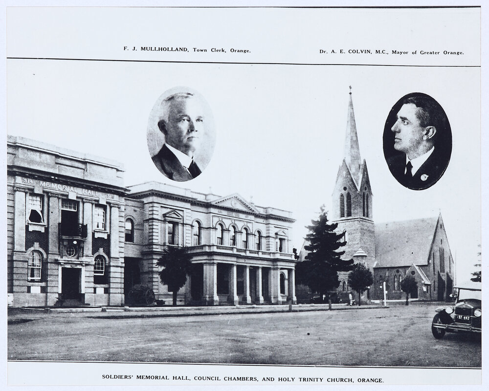 Soldiers' Memorial Hall, Council Chambers, and Holy Trinity Church, Orange