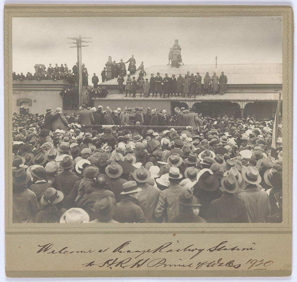 Royal visit to Orange in 1920 by HRH Edward, Prince of Wales, welcome at Orange Railway Station