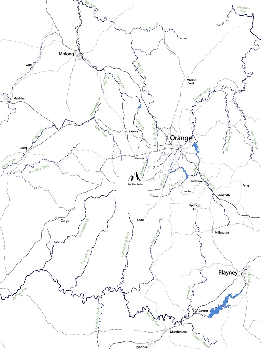 Map of the local waterways around Orange, NSW