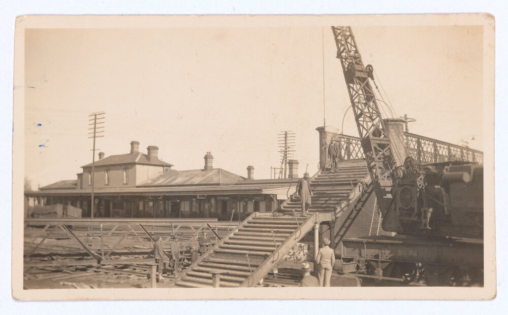 Construction of the railway pedestrian footbridge