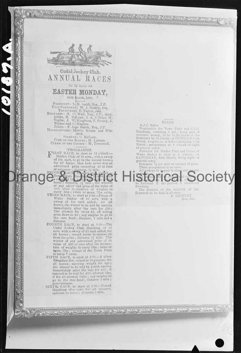 Copy, Easter Race program March 1883