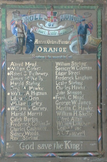 Court Little John Ancient Order of Foresters Orange Honour Roll