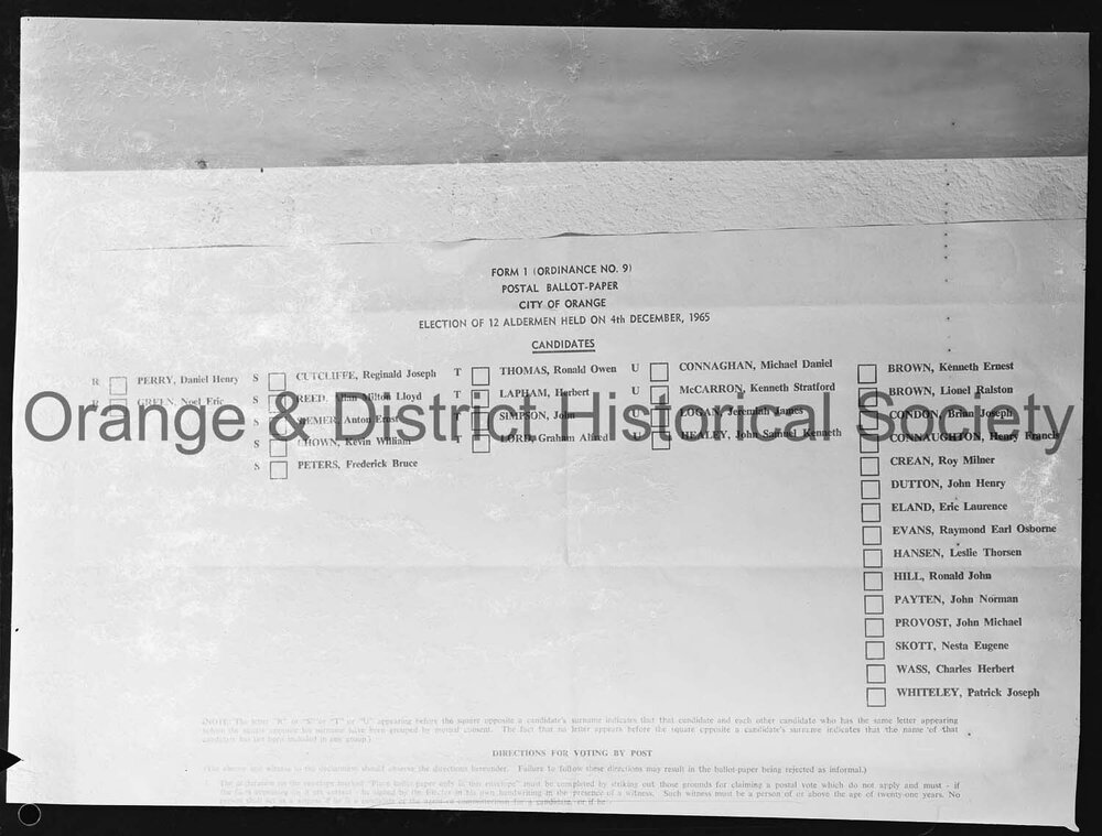 Ballot paper for Council election