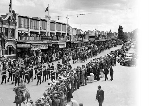 Procession moves down Summer Street February 1938