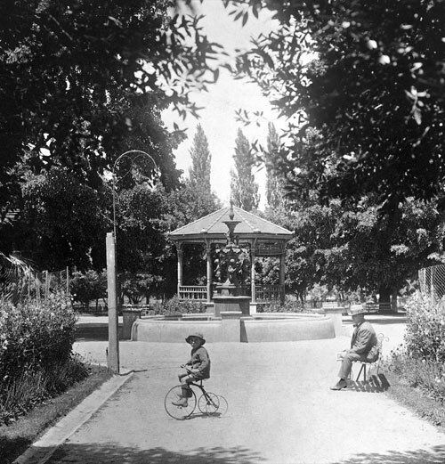 Cook Park C 1920 with the James Dalton Fountain and the Bandstand in the background