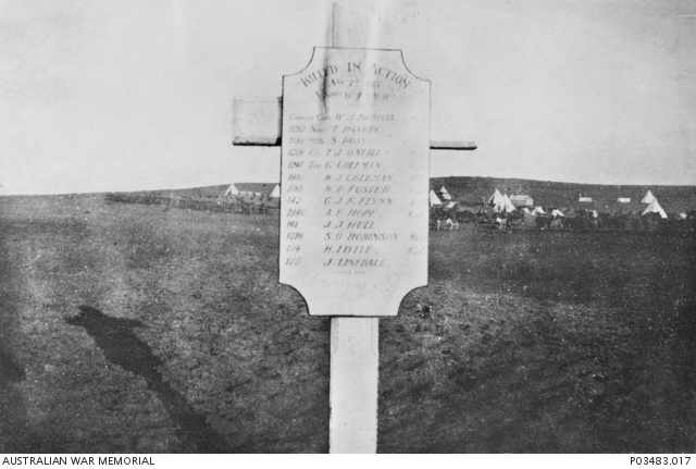 Commemorative plaque erected in the memory of 13 men of the 11th Australian Light Horse killed in action 7 November 1917 near Gaza, Palestine