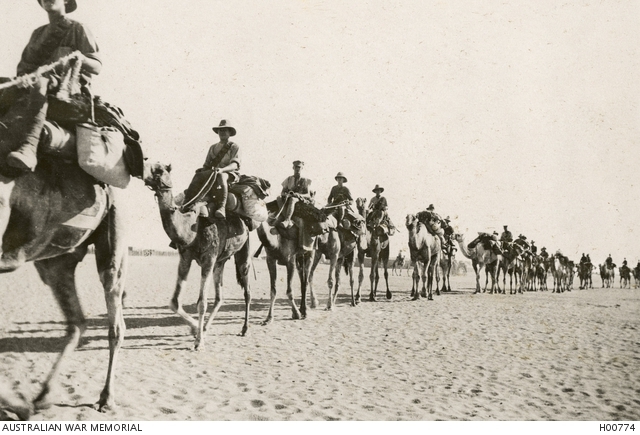  No 1 Battalion, Imperial Camel Corps leaving El Kharga, Egypt, c1917