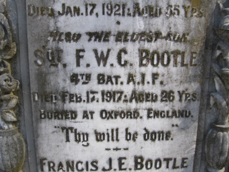 Francis William Courtenay Bootle's memorial plaque