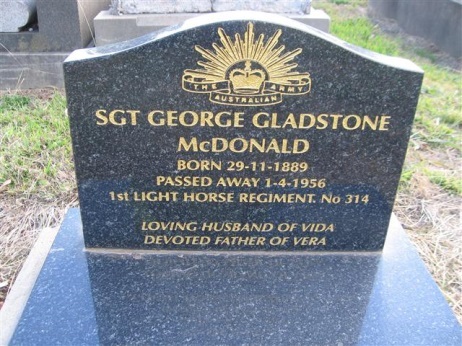 George Gladstone McDonald's headstone, Orange Cemetery