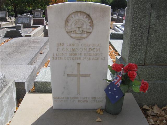 Charles Grimson's headstone, Orange Cemetery