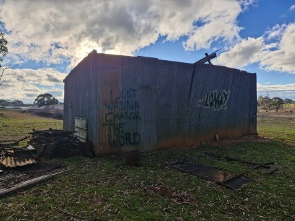 Rifle Range Shed with graffiti