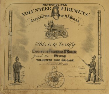 Metropolitan Volunteer Firemen's Association of NSW certificate