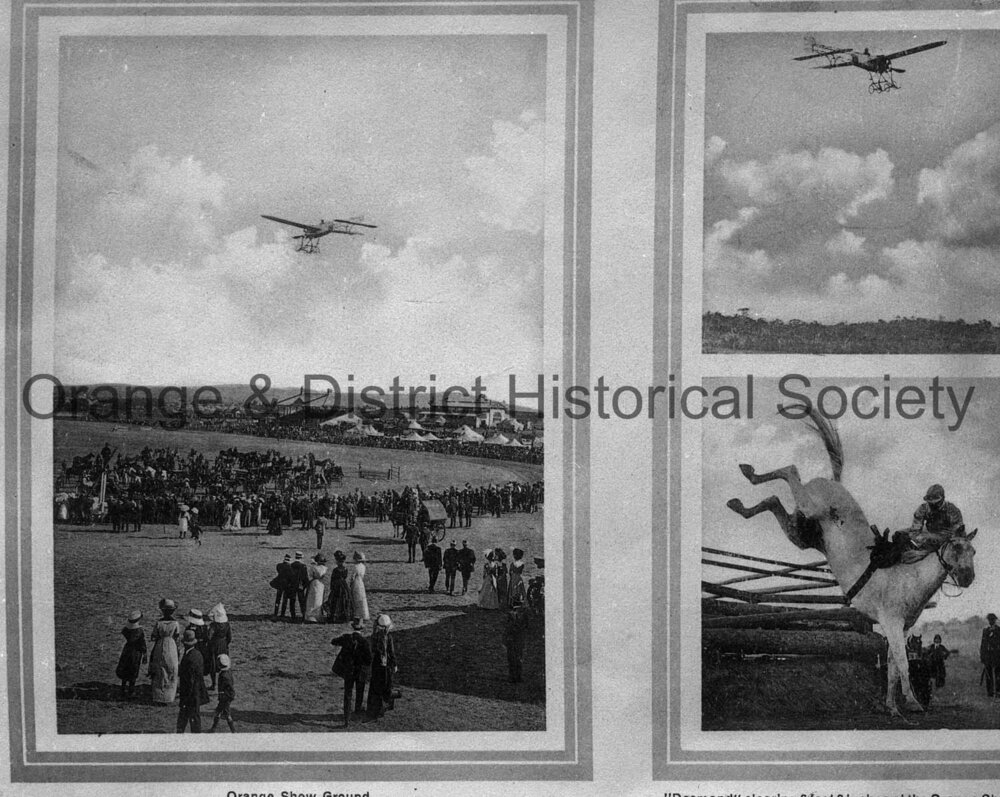 Copies old photos of Orange Showground &amp; aeroplane over Showground