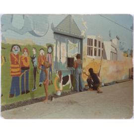 Simonn Hawke, David Humphries and Gary Shead Painting the Mural on Gas Works brick wall
