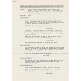 Orange Festival Of Arts Minutes for meeting held 16th December, 1986 