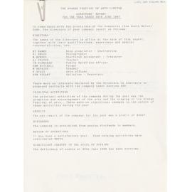 The Orange Festival of Arts Limited Directors' Report for the Year Ended 30th June 1987