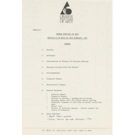 Orange Festival of Arts Meeting to be held on 18th February, 1987 Agenda 
