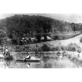 Watts family around lake at Fernbank, John Watts property
