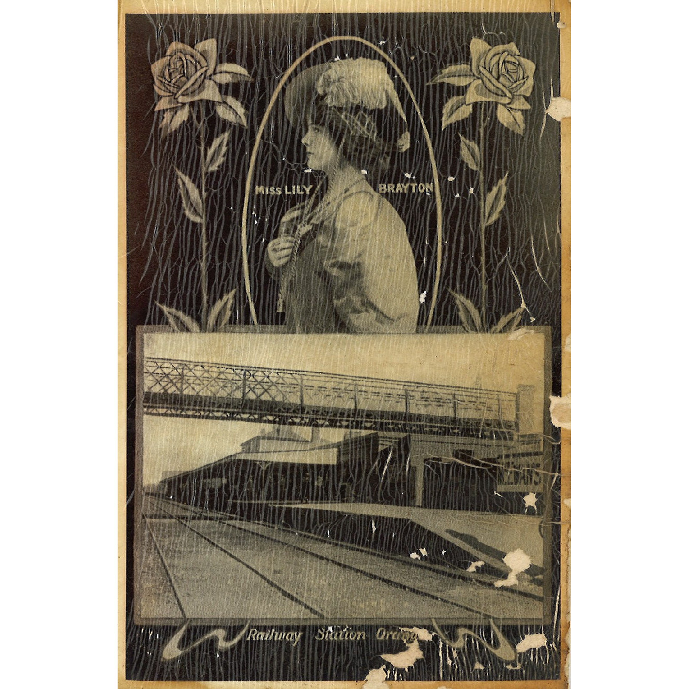 Postcard of Miss Lily Brayton and Orange Railway Station