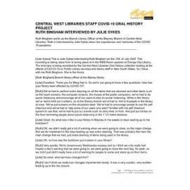 Ruth Bingham COVID-19 Oral History interview transcript