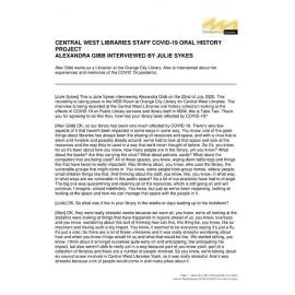 Alex Gibb COVID-19 Oral History interview transcript