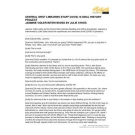 Jasmine Vidler COVID-19 Staff Oral History Transcript