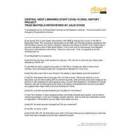 Trudi Mayfield COVID-19 Staff Oral History Transcript