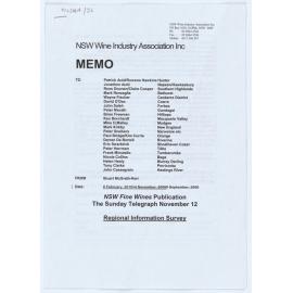 NSW Wine Industry Association Memo; Regional Information Survey