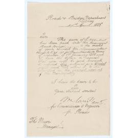 Correspondence from Road and Bridges Department to Orange Municipal Council