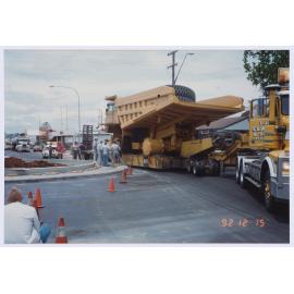 Large low loader truck Hill and Summer Streets roundabout 