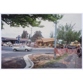 Large low loader truck Hill and Summer Streets roundabout 