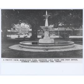 A Pretty View, Robertson Park, Showing ABC Bank and Post Office, Summer Street, through the trees