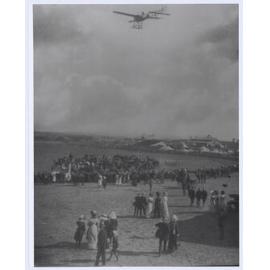Bleriot type monoplane flying over the Orange Showground at the 1912 Show