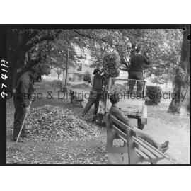 Council workmen cleaning up leaves