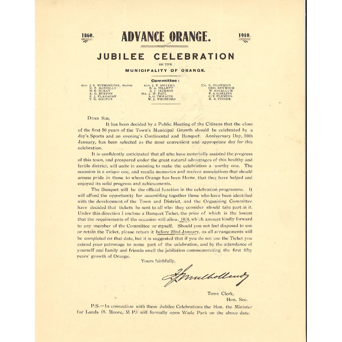 Advance Orange Jubilee Celebration 1860-1910